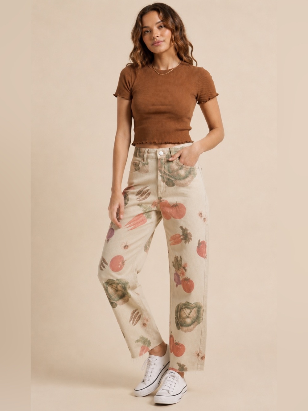 Zara Vegetable Print Barrel Jeans Size 2 NWOT Garden Patina Cottagecore